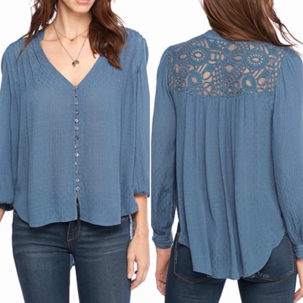 Free People Blue Button-down Top